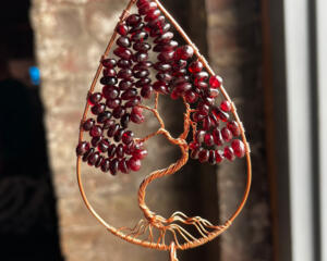 Wire wrapped Garnet tree sun catcher